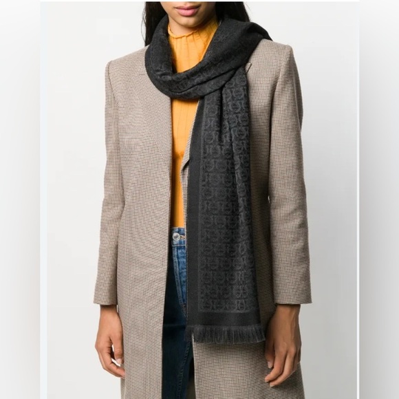 Salvatore Ferragamo Accessories - SALVATORE FERRAGAMO Black Silk Blend Scarf with Subtle Pattern